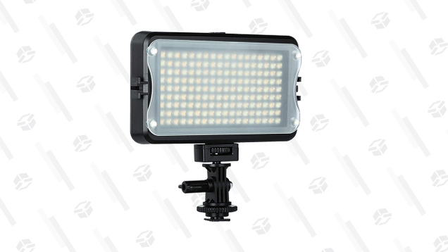 When shooting in low light conditions, an LED light panel like this one can fill in your frame. This one even has adjustable color temperature, which is a must.